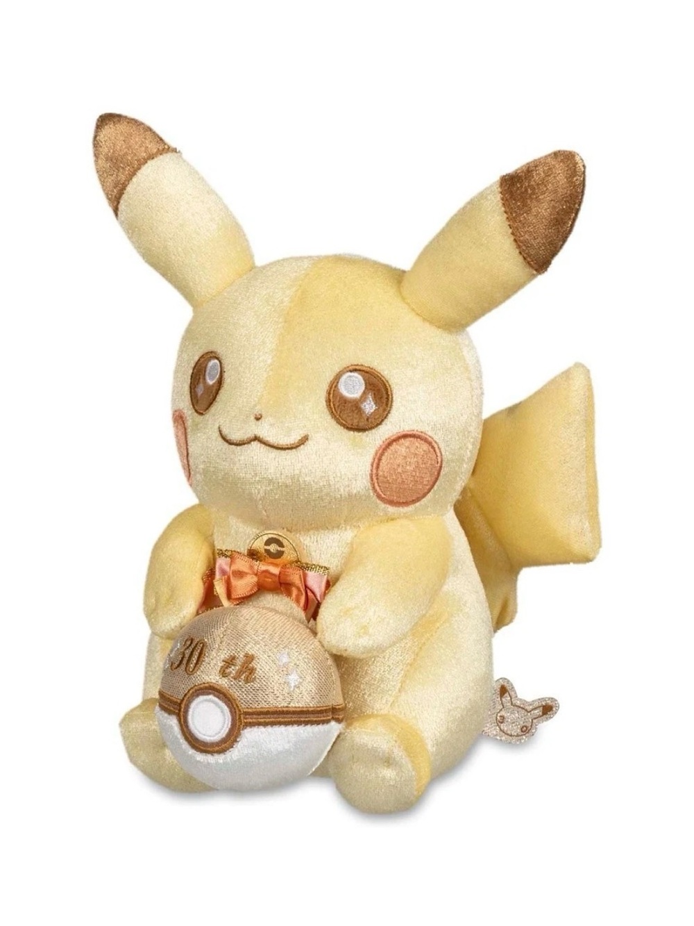 Pokemon Center 30th Anniversary Sparkling Pikachu Plush 8.6"H - Gold 1996 Tag